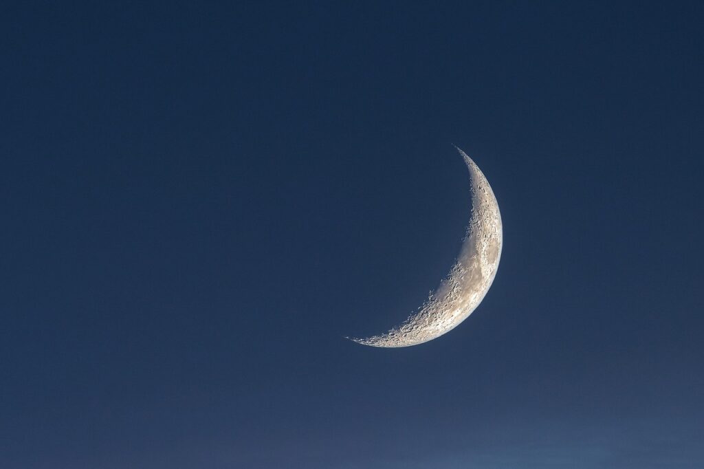 moon, crescent moon, universe, crater, twilight, astronomy, blue, dark blue, moon, moon, moon, moon, moon, crescent moon